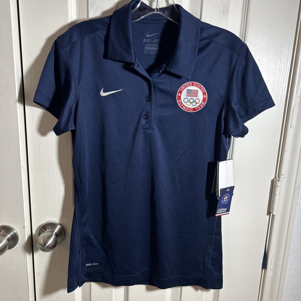 USA Olympic Team Nike Dri-FIT Navy Blue Polo Shirt Women's Small NWT!!